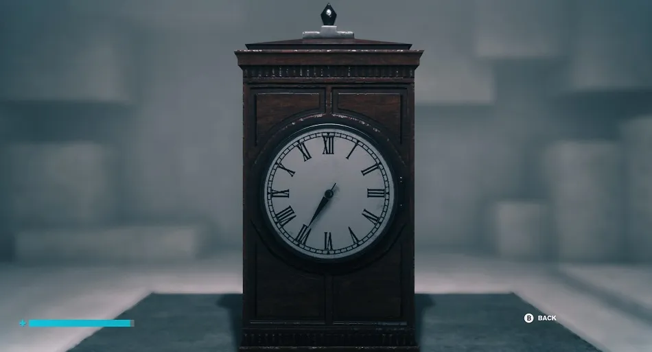 Al presionar el botón de interacción, la manecilla del reloj se mueve alrededor de su esfera.  Deténgalo en cada número de la secuencia para desbloquear el camino a seguir.
