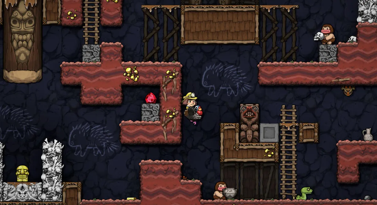 Un poco de acción montando pavos en Spelunky 2