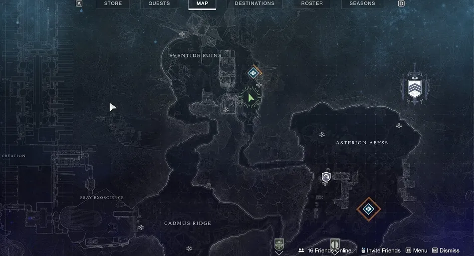 Tu fragmento está oculto entre escombros en el lado este de Eventide Ruins, cerca del camino hacia Asterion Abyss.