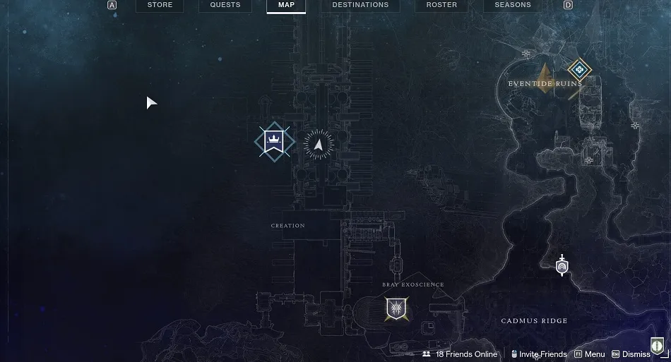 Puedes encontrar este exo muerto en tu camino hacia la Creación para avanzar en tu búsqueda.