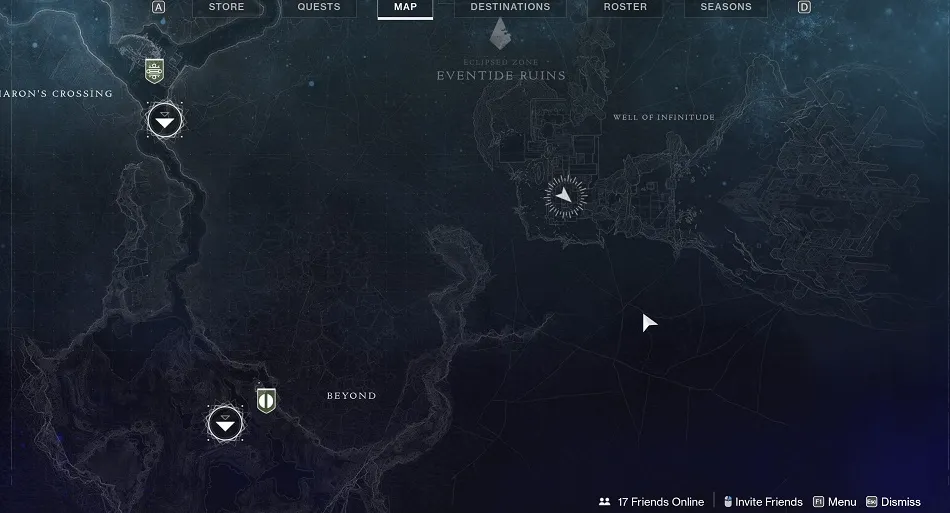 Ingresa al Nexus y dirígete lo más al sur que puedas para llegar a este exo muerto en el Pozo del Infinito.