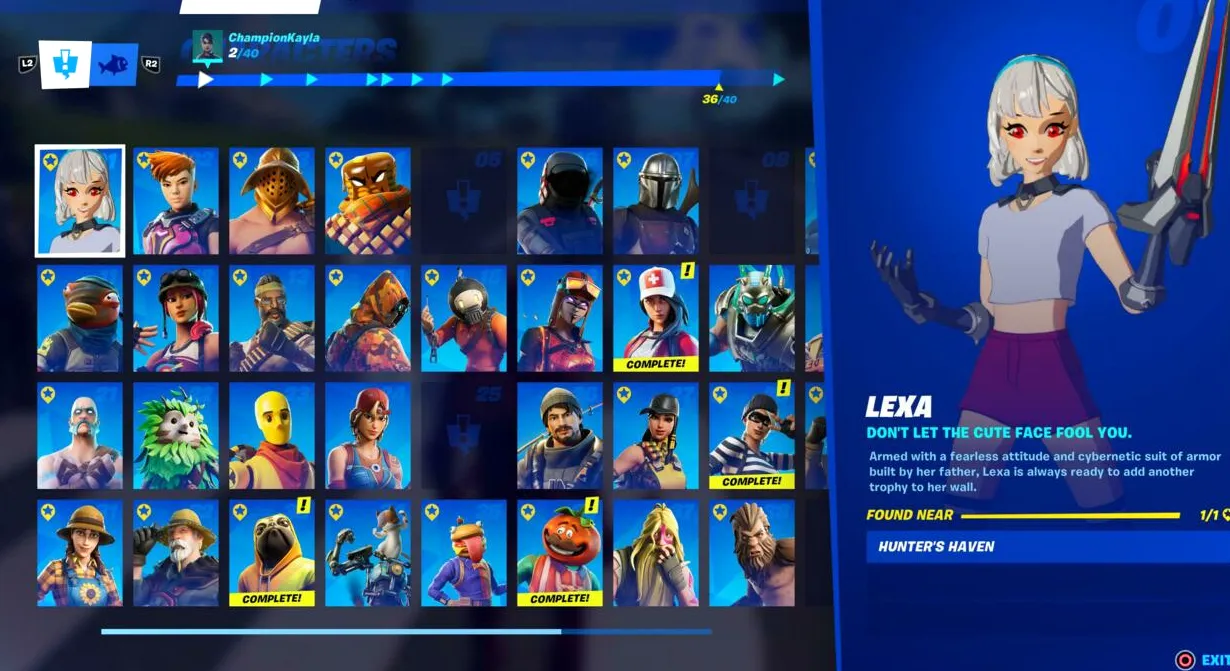 Pestaña Colección de Fortnite