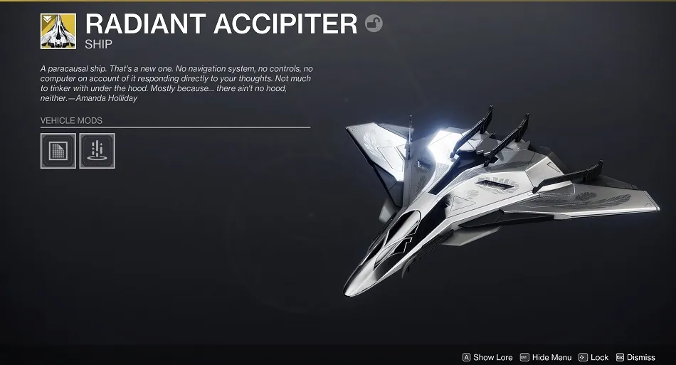 Obtendrás el Radiant Accipiter en tu inventario una vez que hayas interactuado con ese último mensaje.