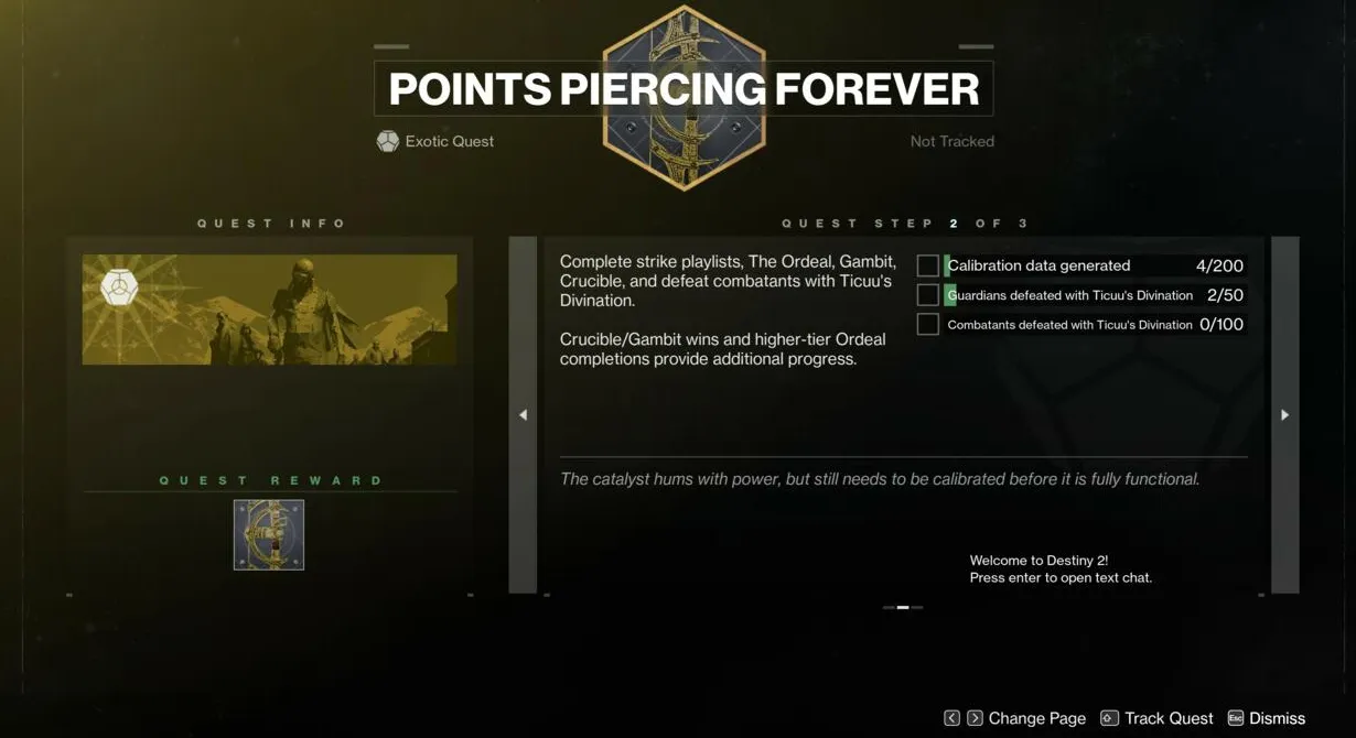 El segundo paso en Points Piercing Forever es el difícil, ya que requiere que realices muchas actividades y derribes a muchos Guardianes.
