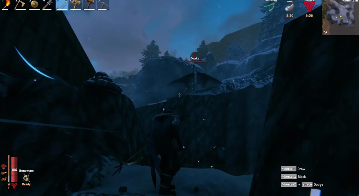 Tenga cuidado con los dracos voladores en las montañas: son bastante fáciles de matar y evitar, pero pueden tenderle una emboscada fácilmente. Busque trofeos de Drake para hacer el casco de Drake.