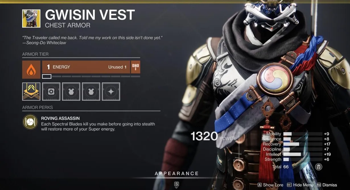 Si buscas aprovechar al máximo tu Spectral Blades Super como cazador, Gwisin Vest es el exótico que deseas.
