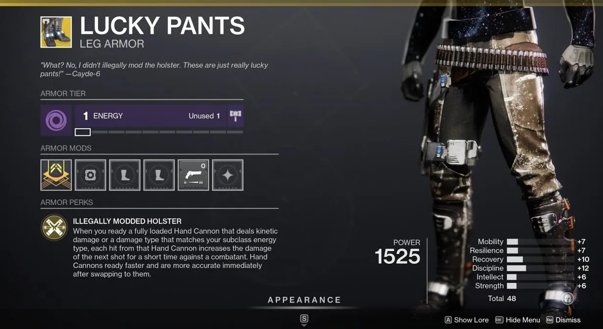 Lucky Pants potencia significativamente tus cañones de mano, convirtiéndote en un pistolero serio.