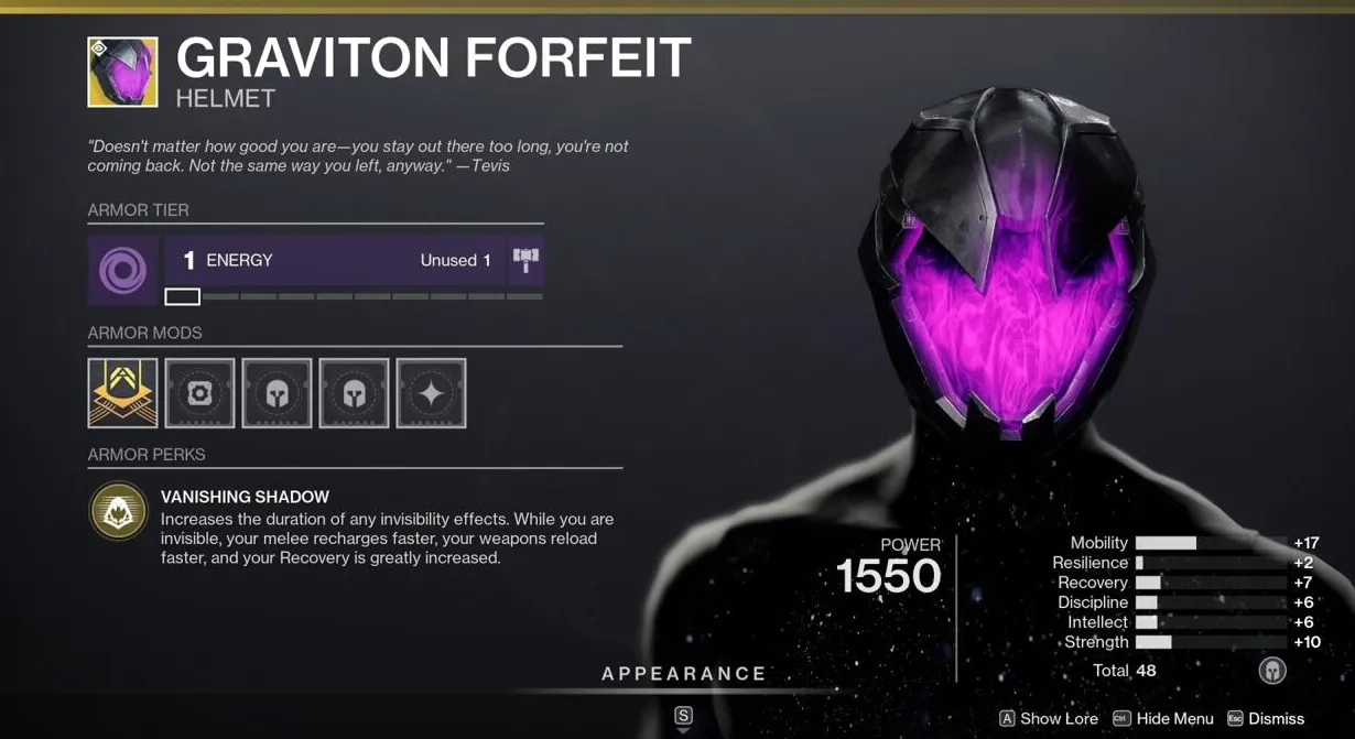 Mejora todos tus nuevos y elegantes efectos de invisibilidad de Void 3.0 con Graviton Forfeit.