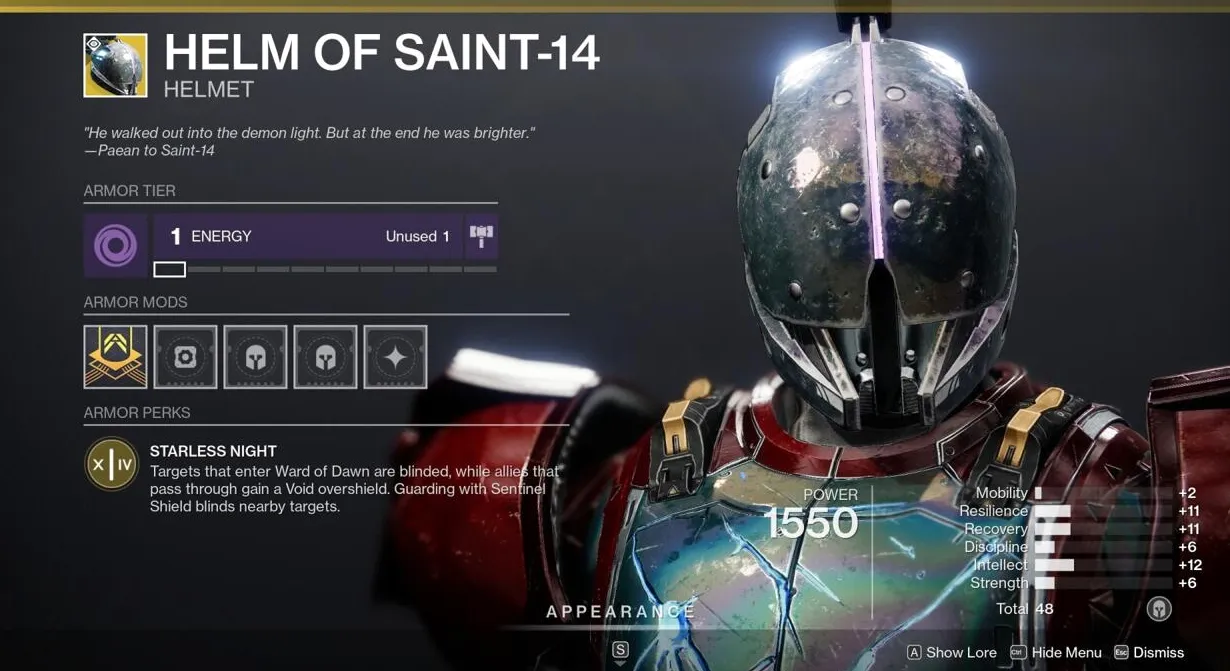 Ward of Dawn se vuelve un poco más efectivo contra enemigos con el Yelmo de Saint-14.