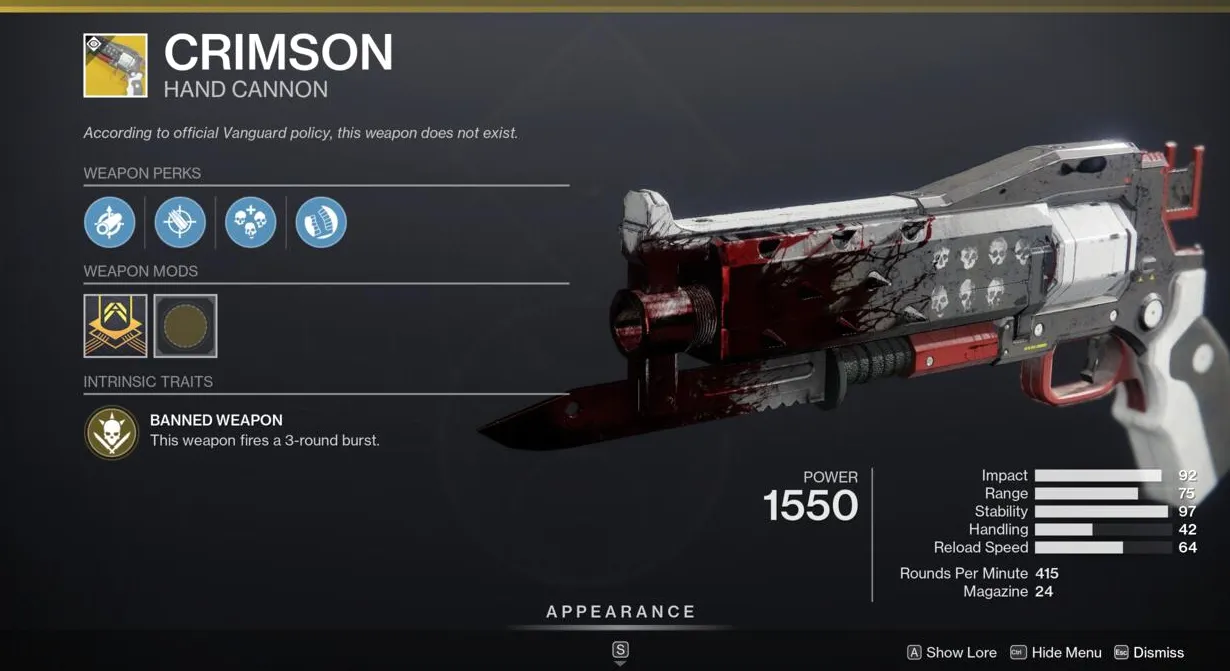 Una ráfaga de balas de tres rondas que también te cura al hacer de Crimson una excelente opción de Crucible.