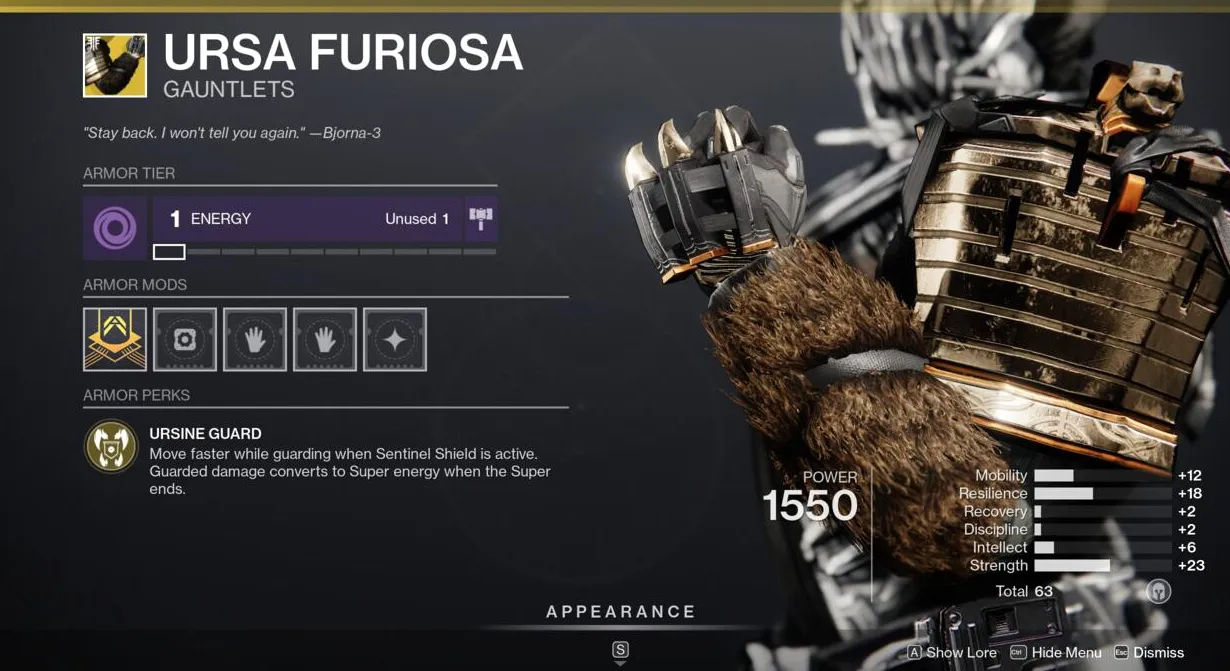 Recupera tu Sentinel Shield Super más rápido con Ursa Furiosa.