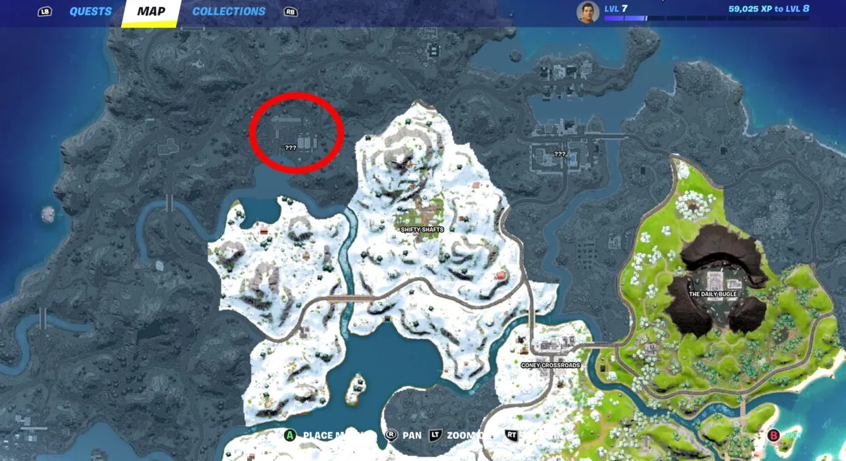 Logjam Lumberyard está cerca del borde norte del mapa, así que acércate lo más que puedas.