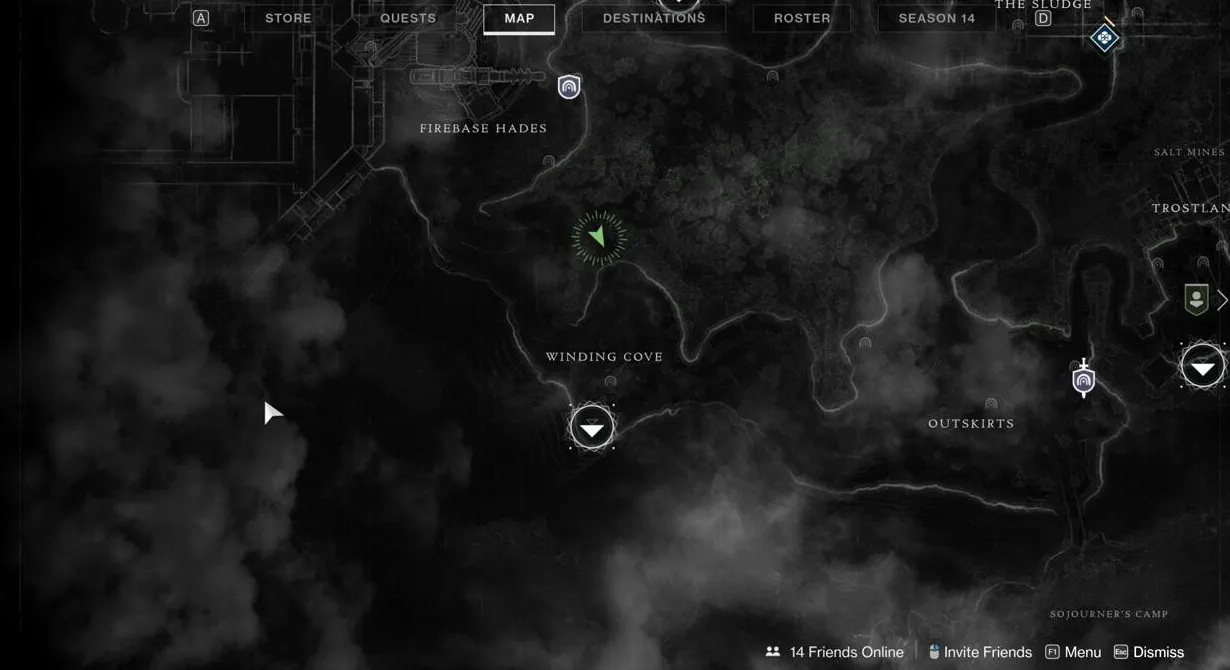Busque Xur en el extremo norte de Winding Cove, en lo alto del acantilado que se encuentra en el límite del área.
