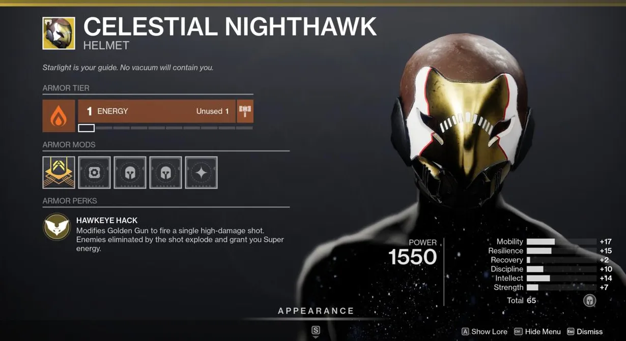 Haz que tu Golden Gun funcione contra los jefes con Celestial Nighthawk.