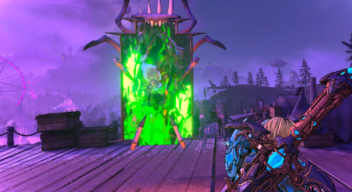 Usa el banner verde en Dreamveil Overlook para iniciar la mazmorra DLC Glutton's Gambit.
