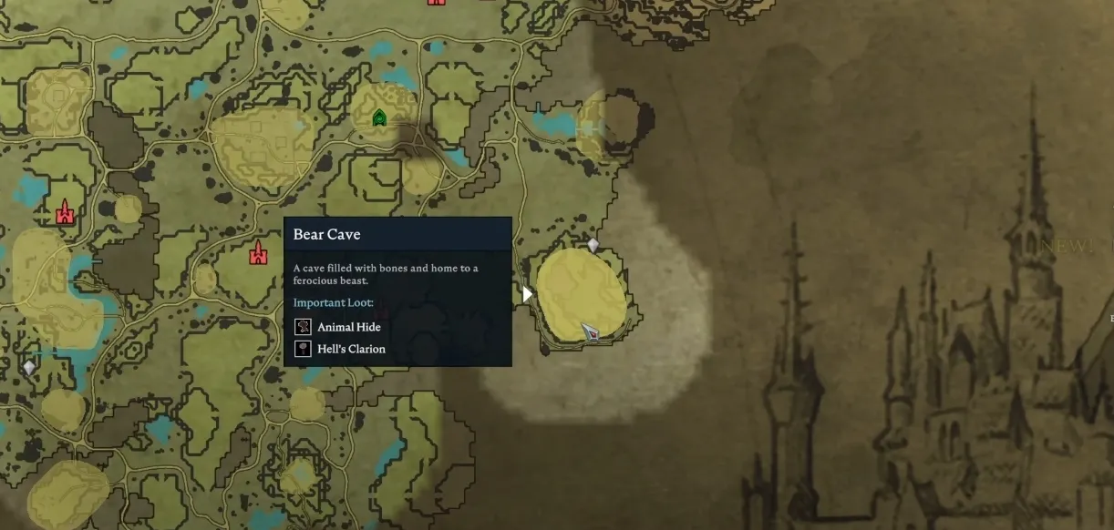 La ubicación de Bear Cave en V Rising